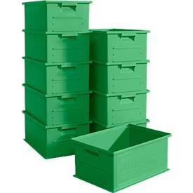 Stapelkasten SSI Schäfer Serie 14/6-2, Volumen 21 l, bis 30 kg, Griffmulden & Etikettenhalter, Polypropylen, grün, 10 Stück