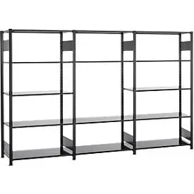 Steckregal Set Schulte Lagertechnik MULTIplus 150, 1 x Grundregal & 2 x Anbauregal, 14 höhenverstellbare Fachböden, B 3000 x T 500 x H 2000 mm, Stahl, schwarz