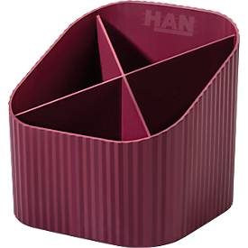 Stiftehalter HAN Karma, 4 unterschiedlich hohe Fächer, B 111 x H 105 x T 111 mm, recycelter Kunststoff, rot