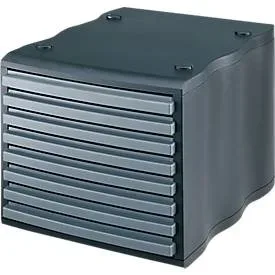 styro® Schubladenbox wave, 8 Schübe, Polystyrol, schwarz/grau