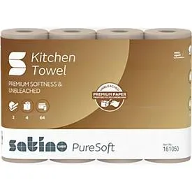 Satino Küchenrollen PureSoft, 2-lagig, mit Prägung, L 14 m x B 220 mm, 100 % Recycling-Karton, soft beige, 4 x 64 Blatt