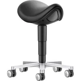 Sattelhocker bimos 9473L, mit Rollen, 3D-Sitzmechanik, höhenverstellbar, bis 120 kg, Stahl & Kunstleder, desinfektionsmittelbeständig, schwarz