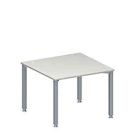 Schäfer Shop Genius Anbautisch MODENA FLEX, höhenverstellbar, Quadrat-Form, 4-Fuss-Quadratrohr, B 1000 x T 1000 mm, lichtgrau