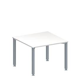 Schäfer Shop Genius Anbautisch MODENA FLEX, höhenverstellbar, Quadrat-Form, 4-Fuss-Quadratrohr, B 1000 x T 1000 mm, weiss