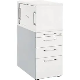 Schäfer Shop Genius Beistellcontainer mit Aufsatzschrank inkl. Schiebetür, Container & Schiebetür abschliessbar, mit Griff eckig, weiss