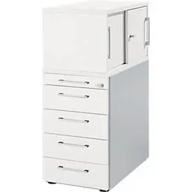 Schäfer Shop Genius Beistellcontainer mit Aufsatzschrank inkl. Schiebetür, Container & Schiebetür abschliessbar, mit Griff eckig, weiss