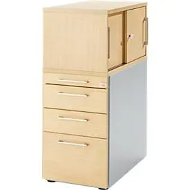 Schäfer Shop Genius Beistellcontainer mit Aufsatzschrank inkl. Schiebetür, Container & Schiebetür abschliessbar, mit Griff eckig, ahorn