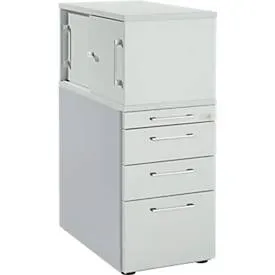 Schäfer Shop Genius Beistellcontainer mit Aufsatzschrank inkl. Schiebetür, Container & Schiebetür abschliessbar, mit Griff eckig, lichtgrau