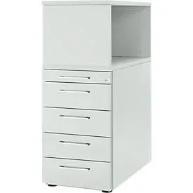 Schäfer Shop Genius Beistellcontainer mit Aufsatzregal, abschliessbar, Griff 2, lichtgrau