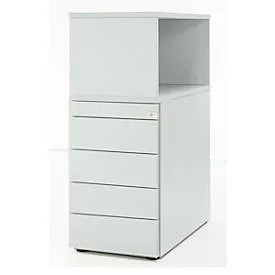 Schäfer Shop Genius Beistellcontainer mit Aufsatzregal, abschliessbar, grifflos, lichtgrau