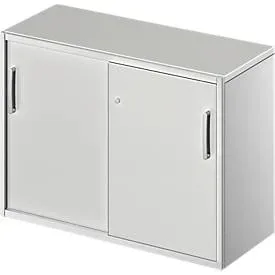 Schäfer Shop Genius Beistellschrank TETRIS SOLID, 2 OH, in Schreibtischhöhe, B 1000 mm, 25 mm Abdeckplatte, lichtgrau/weissalu