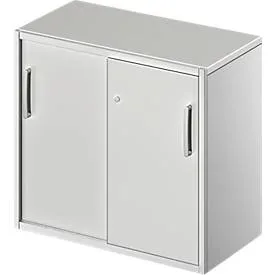 Schäfer Shop Genius Beistellschrank TETRIS SOLID, 2 OH, in Schreibtischhöhe, B 800 mm, 25 mm Abdeckplatte, lichtgrau/weissalu