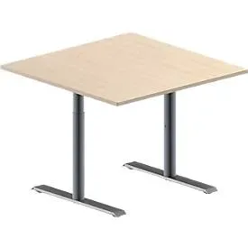 Schäfer Shop Genius Besprechungstisch MODENA FLEX, Quadrat, T-Fuss Rundrohr, B 1000 x T 1000 x H 650-850 mm, Ahorn/weissaluminium RAL 9006