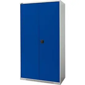 Schäfer Shop Genius Flügeltürenschrank FS, Stahl, mit Belüftungslöchern, B 1055 x T 520 x H 1950 mm, 5 OH, Lichtgrau/Enzianblau, bis 500 kg