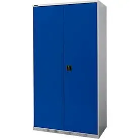 Schäfer Shop Genius Flügeltürenschrank FS, Stahl, mit Belüftungslöchern, B 1055 x T 520 x H 1950 mm, 5 OH, Weissalu/Enzianblau, bis 500 kg