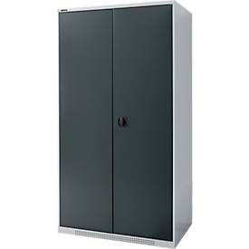 Schäfer Shop Genius Flügeltürenschrank FS, Stahl, mit Belüftungslöchern, B 1055 x T 620 x H 1950 mm, 5 OH, Weissalu/Anthrazitgrau, bis 500 kg