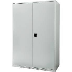 Schäfer Shop Genius Flügeltürenschrank FS, Stahl, mit Belüftungslöchern, B 1343 x T 620 x H 1950 mm, 5 OH, Lichtgrau/Lichtgrau, bis 750 kg