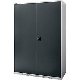 Schäfer Shop Genius Flügeltürenschrank FS, Stahl, mit Belüftungslöchern, B 1343 x T 620 x H 1950 mm, 5 OH, Weissalu/Anthrazitgrau, bis 750 kg