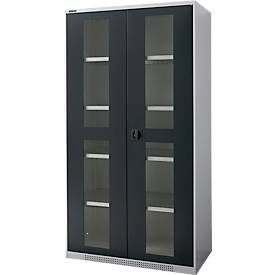 Schäfer Shop Genius Flügeltürenschrank FS, Stahl, Sichtfenster, Lüftungslöcher, B 1055 x T 520 x H 1950 mm, 5 OH, Weissalu/Anthrazitgrau, bis 500 kg