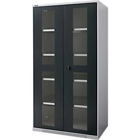 Schäfer Shop Genius Flügeltürenschrank FS, Stahl, Sichtfenster, Lüftungslöcher, B 1055 x T 620 x H 1950 mm, 5 OH, Weissalu/Anthrazitgrau, bis 500 kg