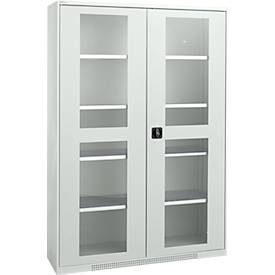 Schäfer Shop Genius Flügeltürenschrank FS, Stahl, Sichtfenster, Lüftungslöcher, B 1343 x T 520 x H 1950 mm, 5 OH, Lichtgrau/Lichtgrau, bis 750 kg