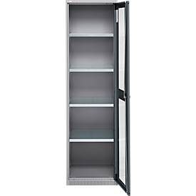 Schäfer Shop Genius Flügeltürenschrank FS, Stahl, Sichtfenster, Lüftungslöcher, B 545 x T 520 x H 1950 mm, 5 OH, Weissalu/Anthrazitgrau, bis 250 kg
