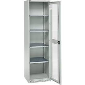 Schäfer Shop Genius Flügeltürenschrank FS, Stahl, Sichtfenster, Lüftungslöcher, B 545 x T 520 x H 1950 mm, 5 OH, Lichtgrau/Lichtgrau, bis 250 kg