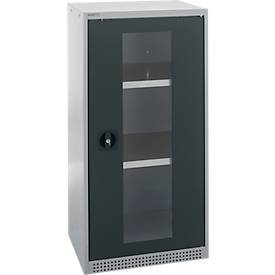 Schäfer Shop Genius Flügeltürenschrank FS, Stahl, Sichtfenster, Lüftungslöcher, B 545 x T 520 x H 1105 mm, 3 OH, Weissalu/Anthrazitgrau, bis 150 kg