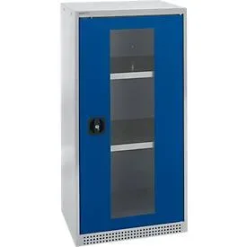 Schäfer Shop Genius Flügeltürenschrank FS, Stahl, Sichtfenster, Lüftungslöcher, B 545 x T 520 x H 1105 mm, 3 OH, Weissalu/Enzianblau, bis 150 kg