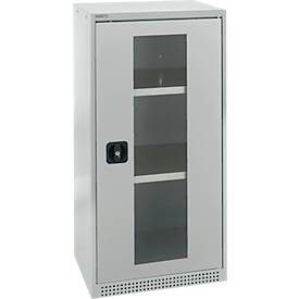 Schäfer Shop Genius Flügeltürenschrank FS, Stahl, Sichtfenster, Lüftungslöcher, B 545 x T 520 x H 1105 mm, 3 OH, Lichtgrau/Lichtgrau, bis 150 kg