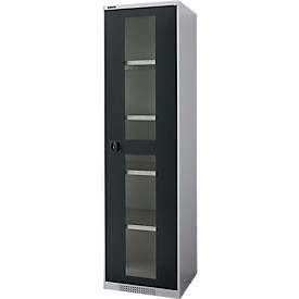 Schäfer Shop Genius Flügeltürenschrank FS, Stahl, Sichtfenster, Lüftungslöcher, B 545 x T 620 x H 1950 mm, 5 OH, Weissalu/Anthrazitgrau, bis 250 kg
