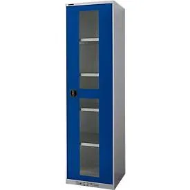 Schäfer Shop Genius Flügeltürenschrank FS, Stahl, Sichtfenster, Lüftungslöcher, B 545 x T 620 x H 1950 mm, 5 OH, Weissalu/Enzianblau, bis 250 kg
