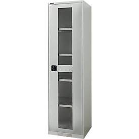 Schäfer Shop Genius Flügeltürenschrank FS, Stahl, Sichtfenster, Lüftungslöcher, B 545 x T 620 x H 1950 mm, 5 OH, Lichtgrau/Lichtgrau, bis 250 kg