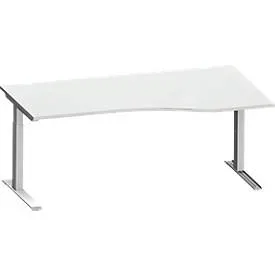 Schäfer Shop Genius Freiformschreibtisch MODENA FLEX, C-Fuss-Rechteckrohr, B 1800 mm, Ansatz rechts, lichtgrau/weissalu
