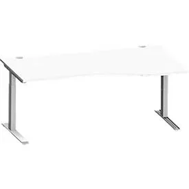 Schäfer Shop Genius Freiformschreibtisch MODENA FLEX, C-Fuss-Rechteckrohr, B 1800 mm, Ansatz rechts, weiss/weissalu