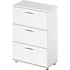 Schäfer Shop Genius Hängeregistraturschrank TETRIS WOOD, 3 OH, B 800 mm, Höhe inkl. Gleiter, abschliessbar, weiss