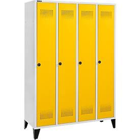 Schäfer Shop Genius Kleiderspind mit Füssen, 4 Abteile, 300 mm Abteilbreite, Drehriegelverschluss, rapsgelb