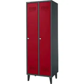 Schäfer Shop Genius Kleiderspind mit Füssen, 2 Abteile, 300 mm Abteilbreite, Zylinderschloss, anthrazit/rubinrot