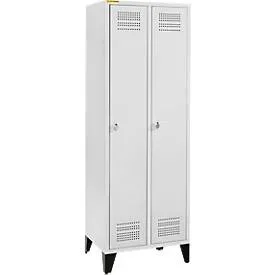 Schäfer Shop Genius Kleiderspind mit Füssen, 2 Abteile, 300 mm Abteilbreite, Sicherheitsdrehriegelverschluss, lichtgrau