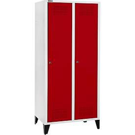 Schäfer Shop Genius Kleiderspind mit Füssen, 2 Abteile, 400 mm Abteilbreite, Zylinderschloss, rubinrot