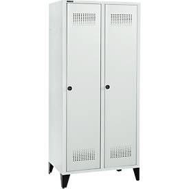 Schäfer Shop Genius Kleiderspind mit Füssen, 2 Abteile, 400 mm Abteilbreite, Sicherheitsdrehriegelverschluss, lichtgrau
