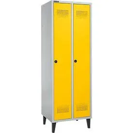 Schäfer Shop Genius Kleiderspind mit Füssen, 2 Abteile, Sicherheitsdrehriegelverschluss, weissaluminium RAL 9016/gelb
