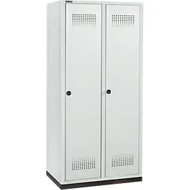 Schäfer Shop Genius Kleiderspind mit Sockel, 2 Abteile, 400 mm Abteilbreite, Sicherheitsdrehriegelverschluss, lichtgrau/lichtgrau