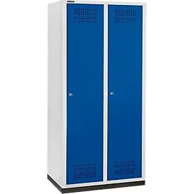 Schäfer Shop Genius Kleiderspind mit Sockel, 2 Abteile, 400 mm Abteilbreite, Zylinderschloss, lichtgrau/enzianblau