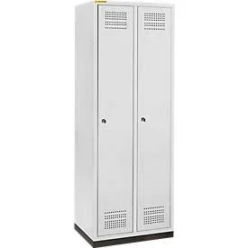 Schäfer Shop Genius Kleiderspind mit Sockel, 2 Abteile, 300 mm Abteilbreite, Zylinderschloss, lichtgrau/lichtgrau