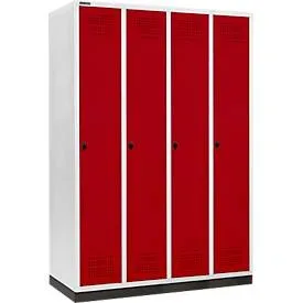 Schäfer Shop Genius Kleiderspind mit Sockel, 4 Abteile, 300 mm Abteilbreite, Drehriegelverschluss, rubinrot