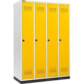 Schäfer Shop Genius Kleiderspind mit Sockel, 4 Abteile, 300 mm Abteilbreite, Drehriegelverschluss, rapsgelb