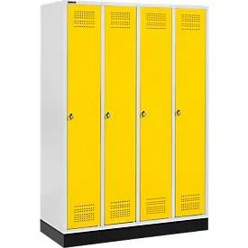 Schäfer Shop Genius Kleiderspind mit Sockel, 4 Abteile, Drehriegelverschluss, lichtgrau/gelb