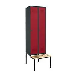 Schäfer Shop Genius Kleiderspind mit Sitzbank, 2 Abteile, 300 mm Abteilbreite, Sicherheitsdrehriegelverschluss, anthrazit/rubinrot