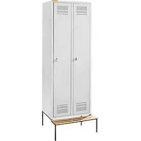 Schäfer Shop Genius Kleiderspind mit Sitzbank, 2 Abteile, 300 mm Abteilbreite, Sicherheitsdrehriegelverschluss, lichtgrau